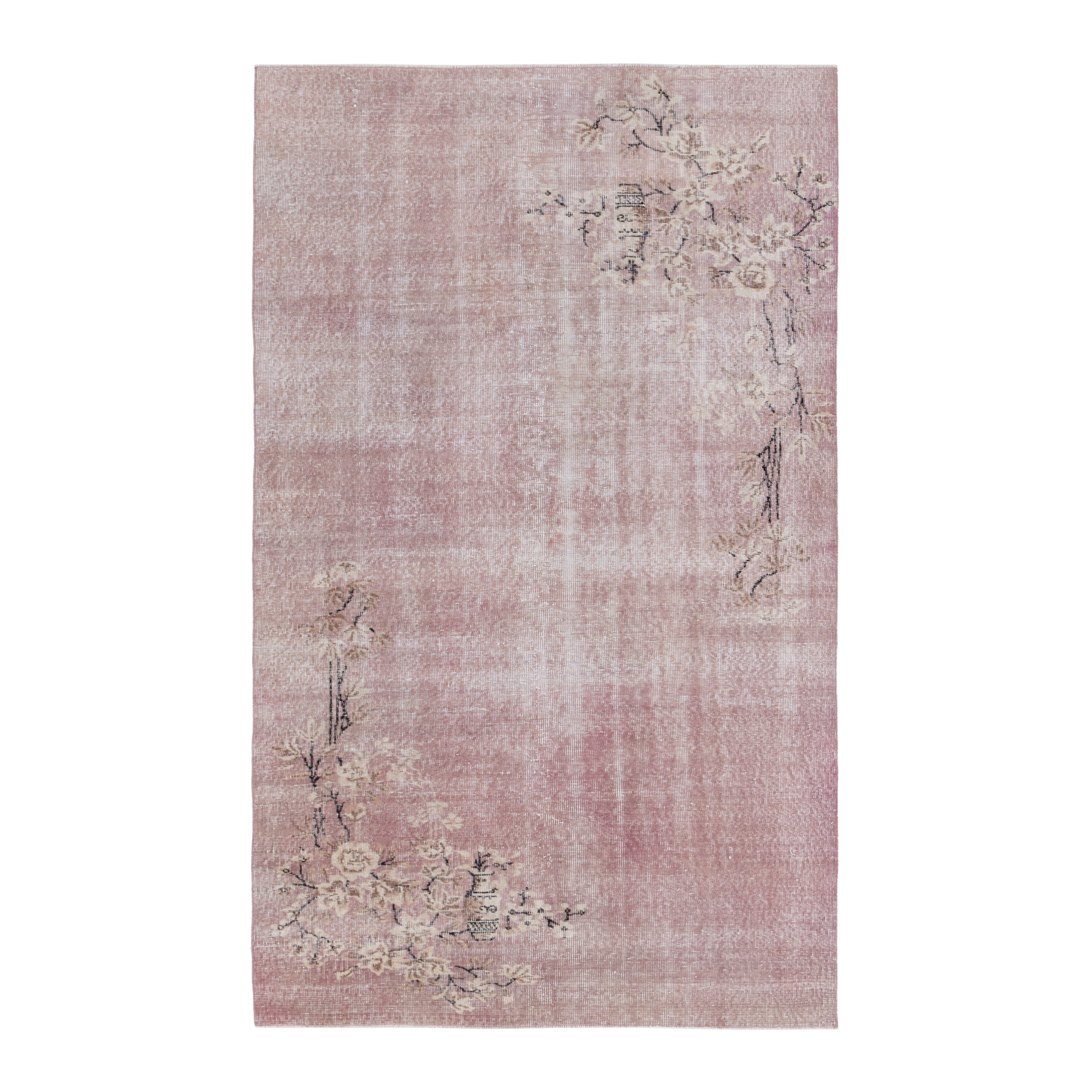 Turkish Isparta area rug in muted pink and taupe, 4'9" x 8'
