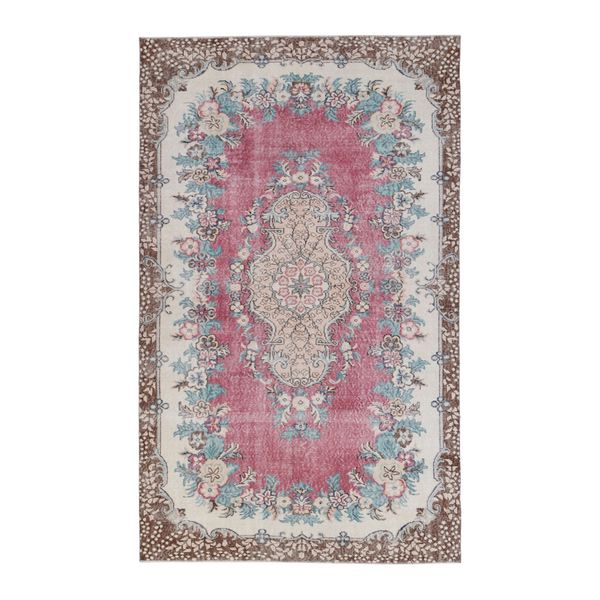 Turkish Isparta area rug in rose and cream, 5'7" x 9'1"