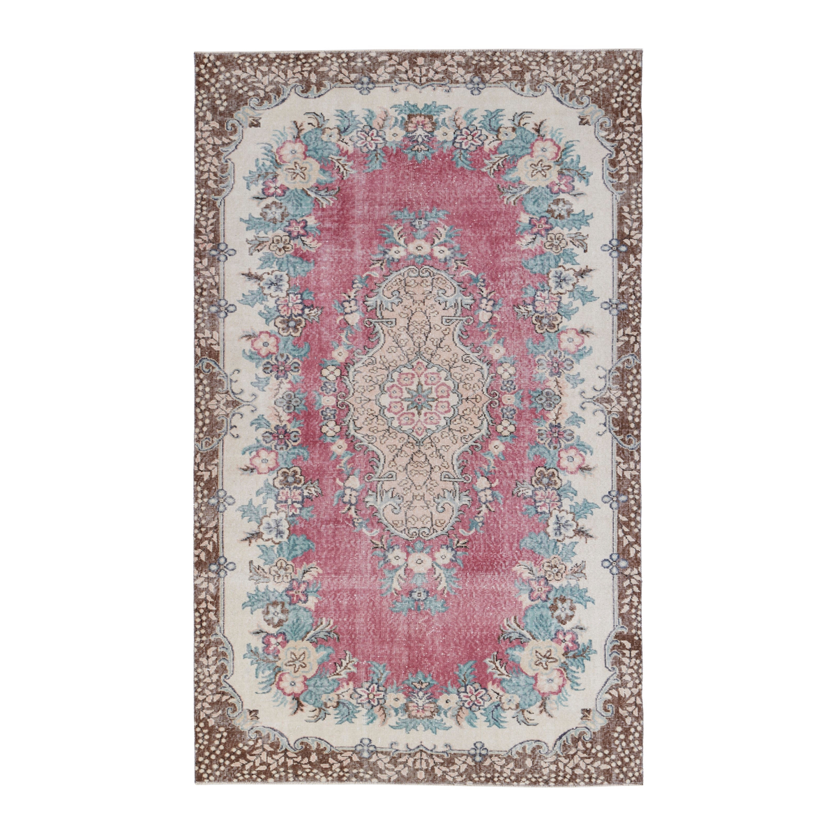 Turkish Isparta area rug in rose and cream, 5'7" x 9'1"