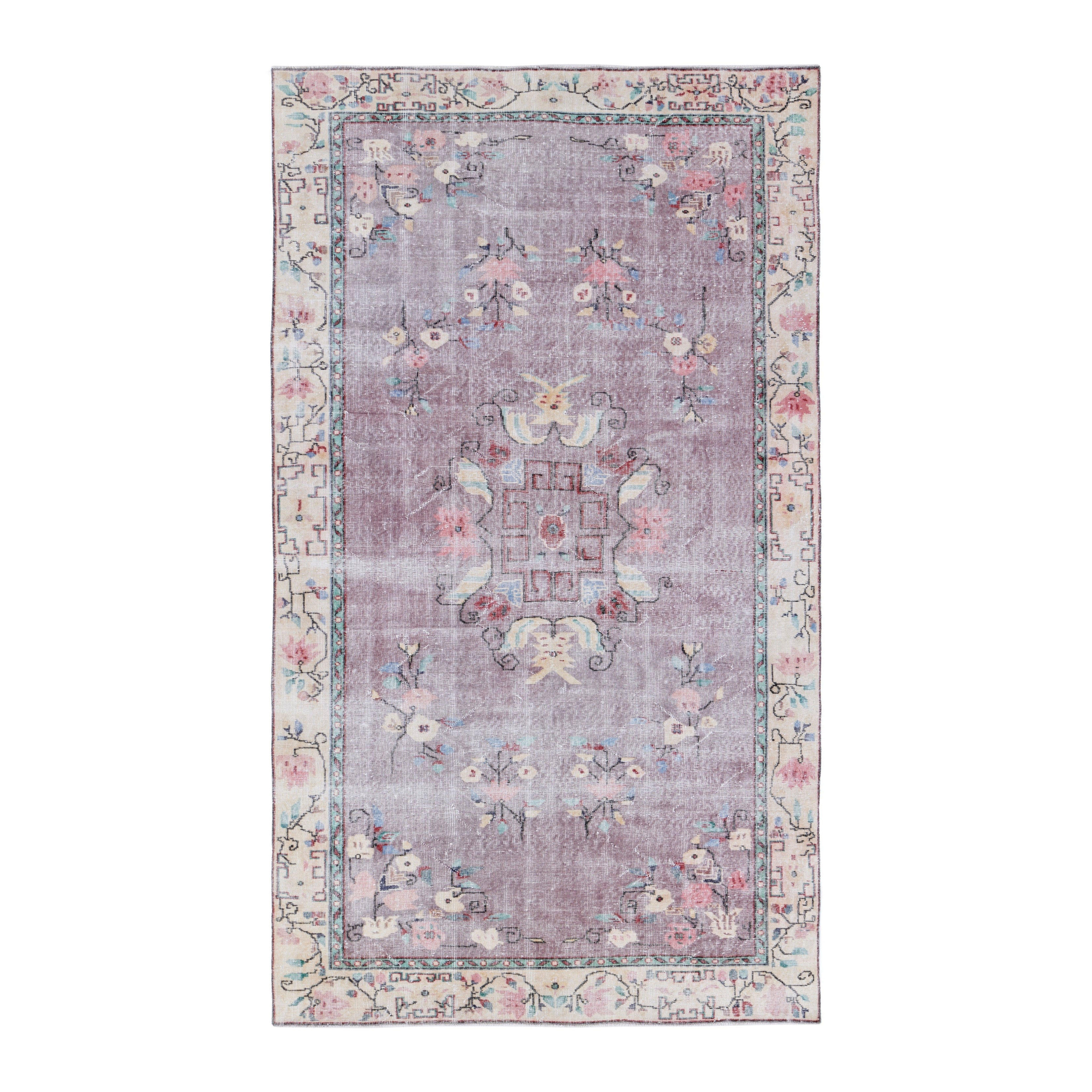 Turkish Isparta area rug in dusty rose and muted pink, 5'8" x 9'7"