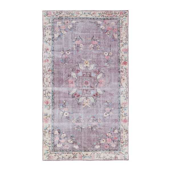 Turkish Isparta area rug in dusty rose and muted pink, 5'8" x 9'7"