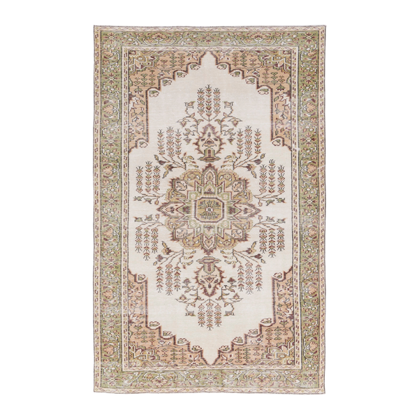 Turkish Manisa area rug in cream and tan, 5'6" x 8'8"