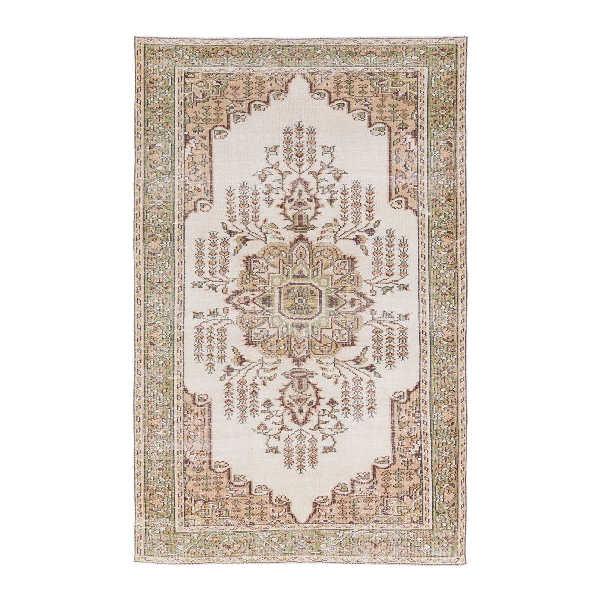 Turkish Manisa area rug in cream and tan, 5'6" x 8'8"