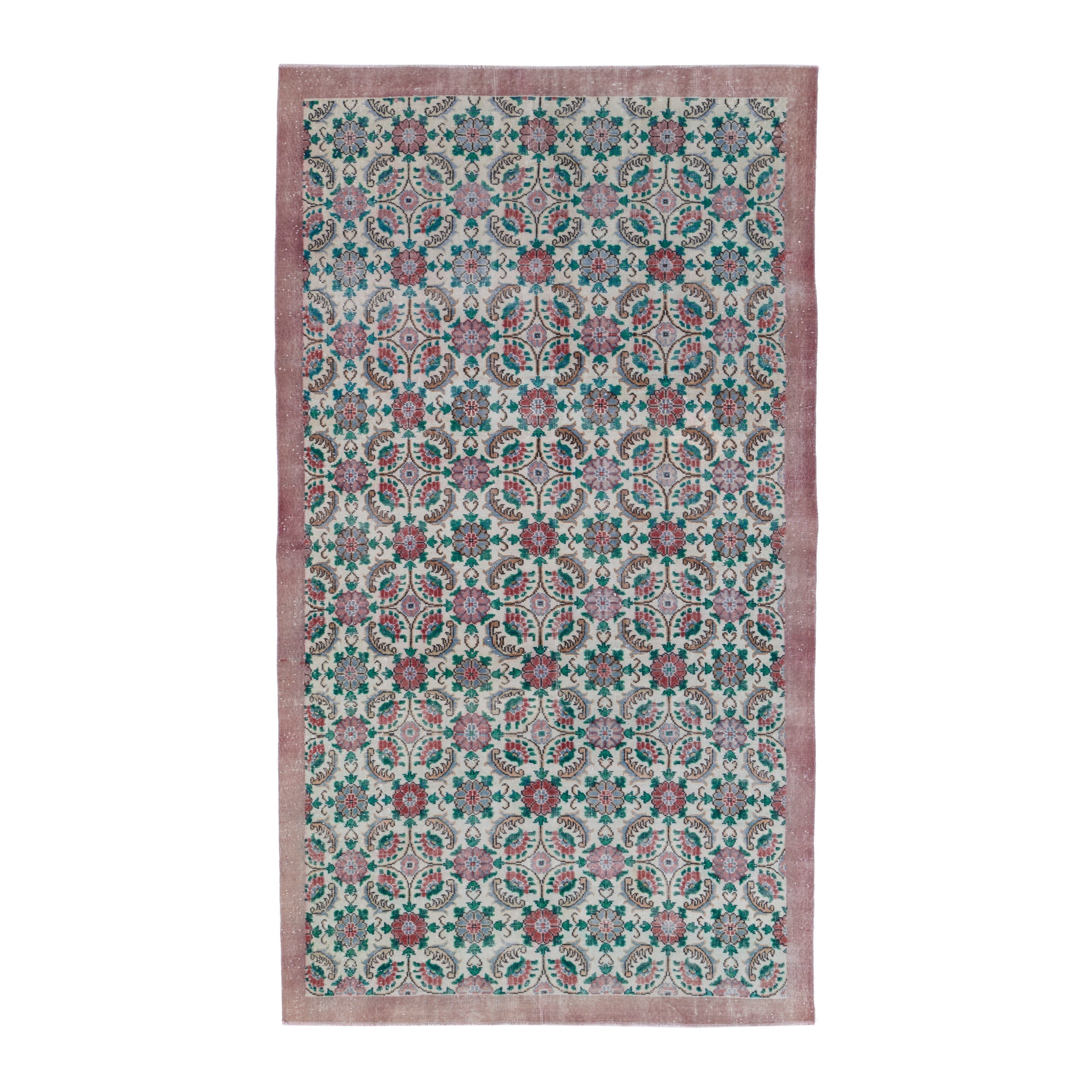 Turkish Isparta area rug in cream and teal, 6'1" x 10'3"