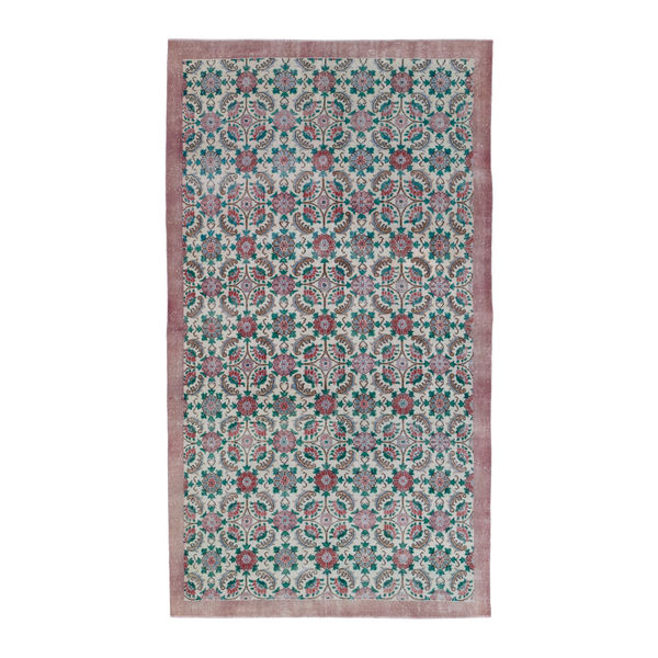 Turkish Isparta area rug in cream and teal, 6'1" x 10'3"