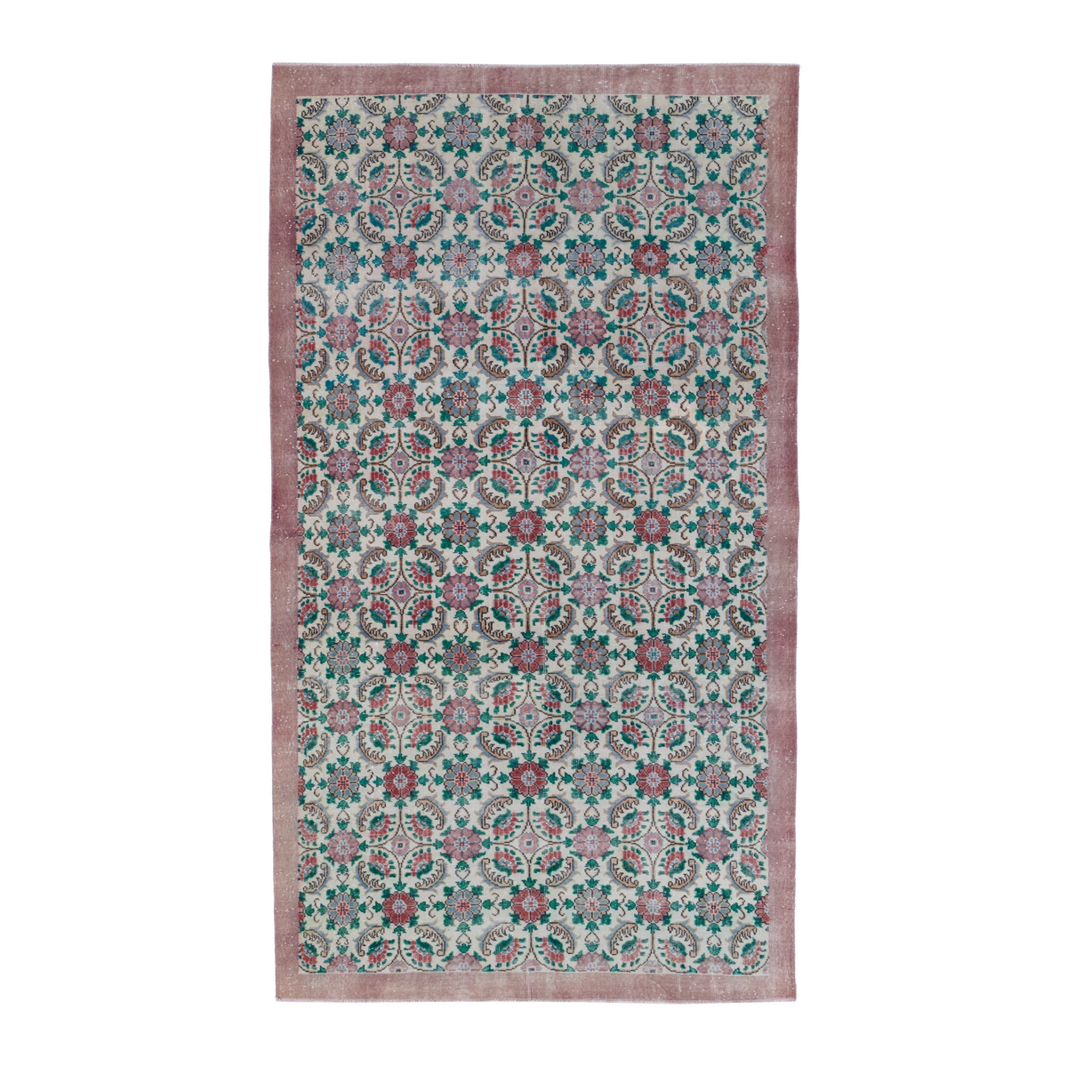 Turkish Isparta area rug in cream and teal, 6'1" x 10'3"
