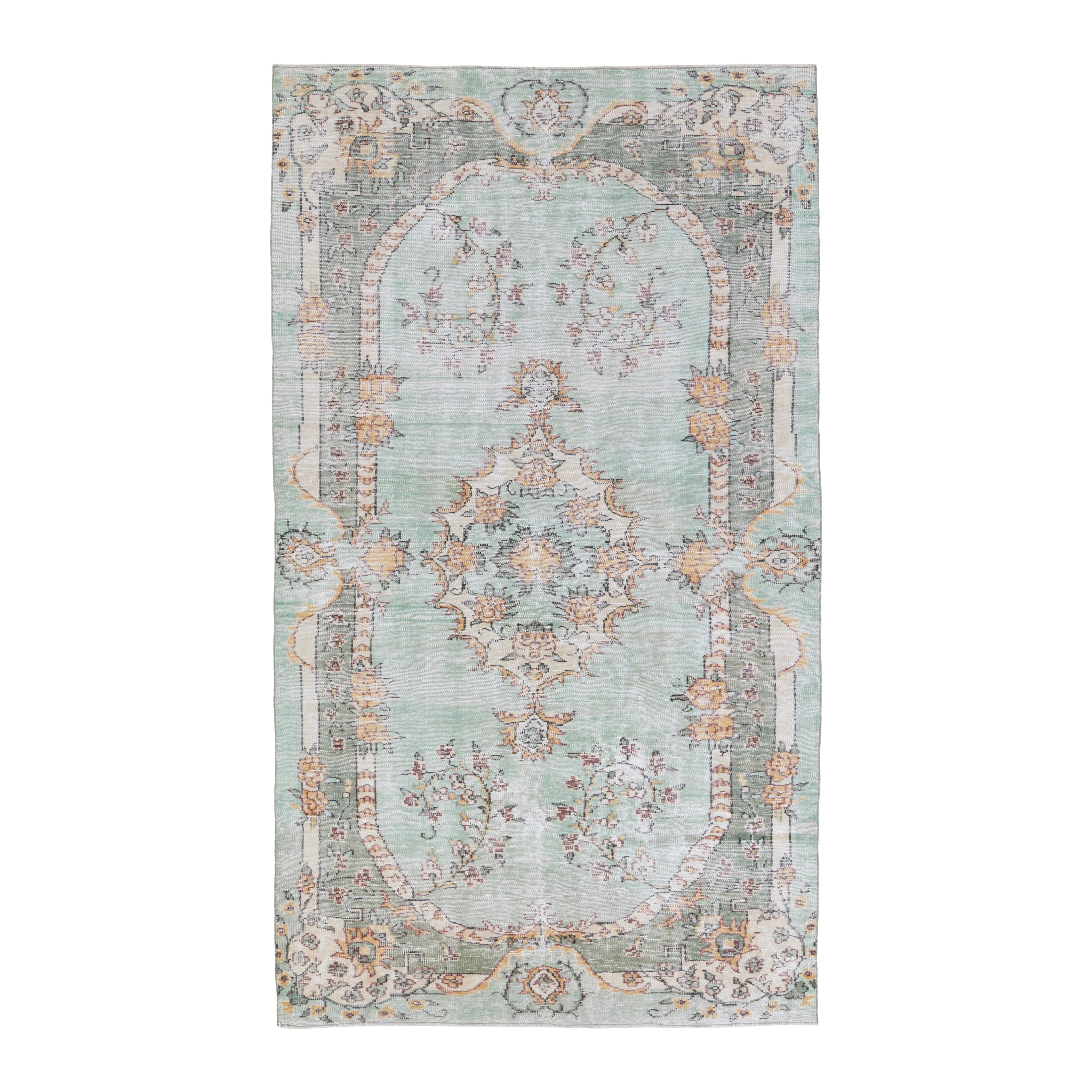 Turkish Manisa area rug in celadon and terracotta, 5'10" x 10'6"