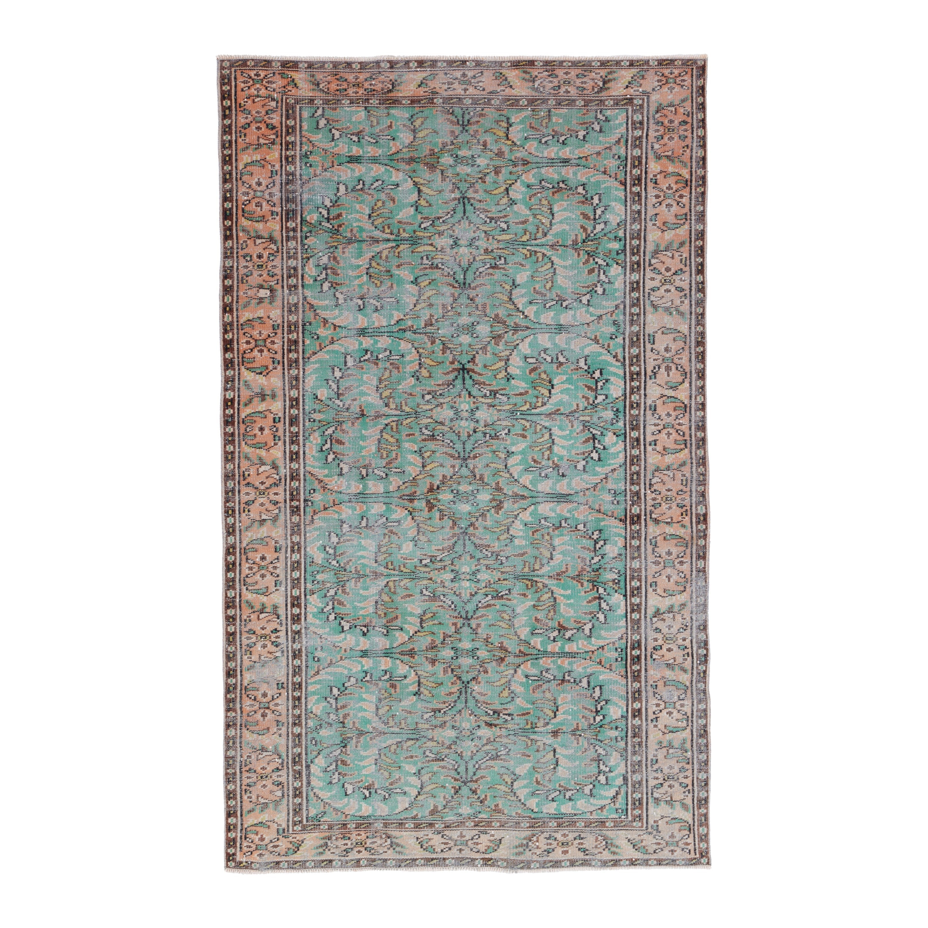 Turkish Manisa area rug in celadon and muted pink, 5'1" x 8'5"