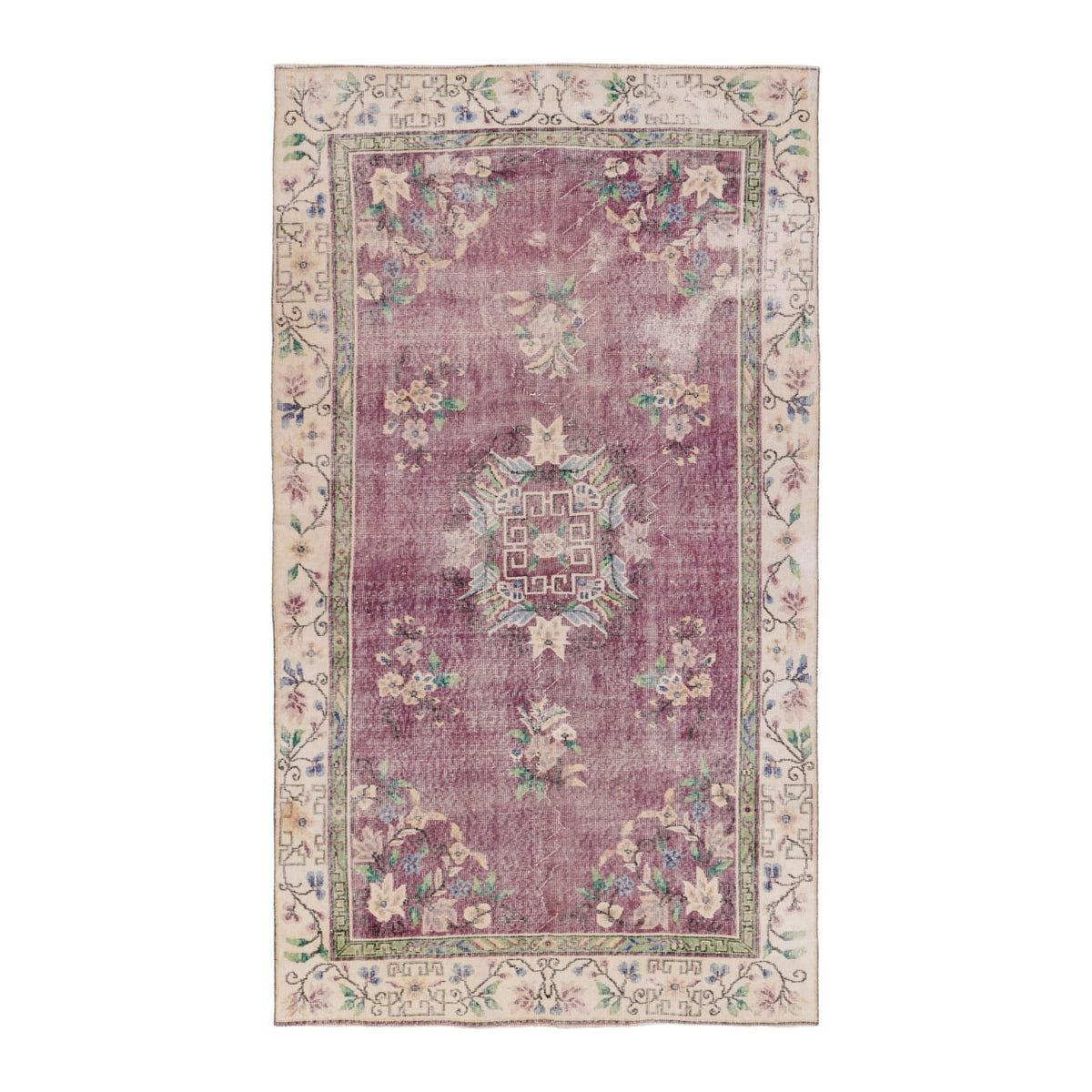 Turkish Isparta area rug in faded red and cream, 5'2" x 8'9"