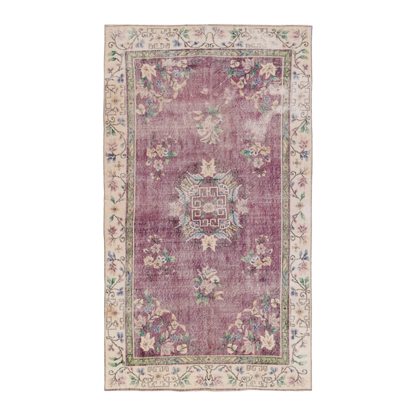 Turkish Isparta area rug in faded red and cream, 5'2" x 8'9"