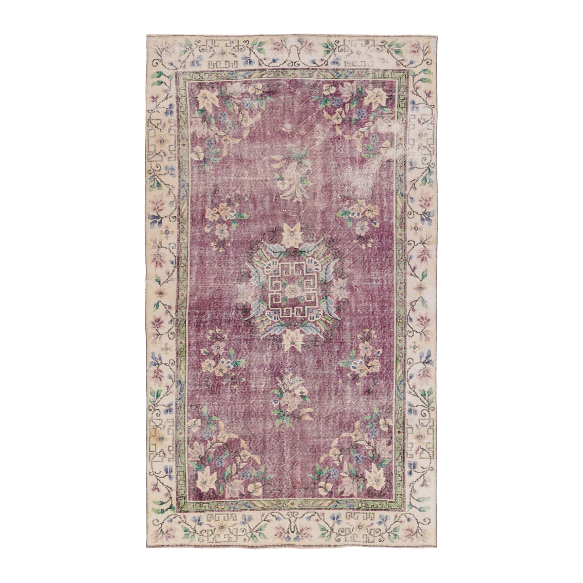 Turkish Isparta area rug in faded red and cream, 5'2" x 8'9"
