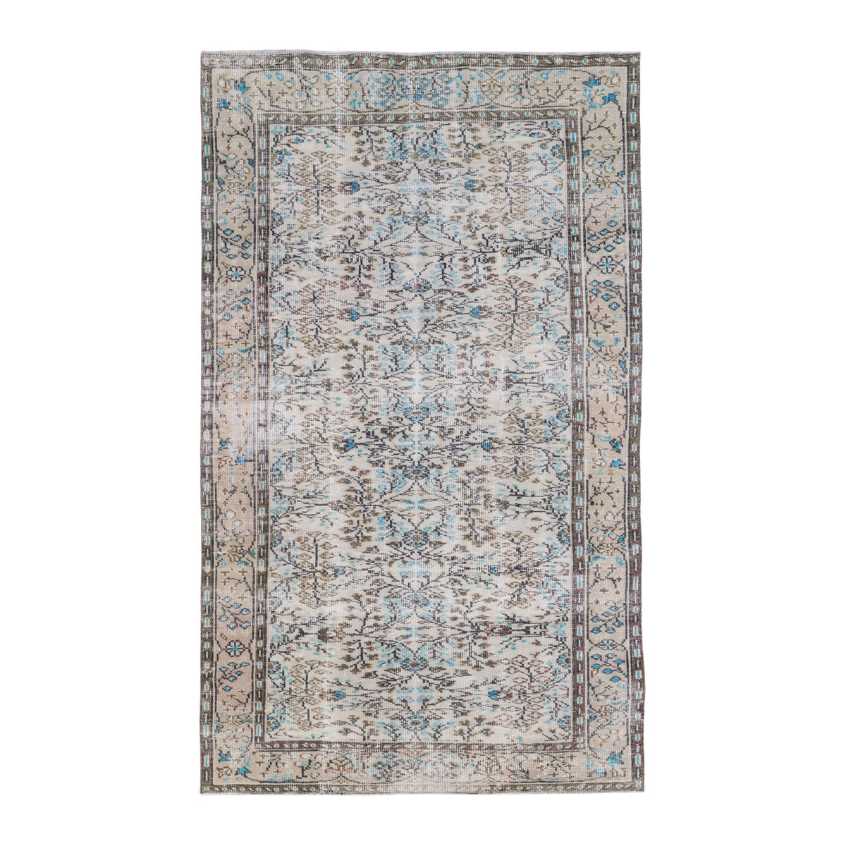 Turkish Manisa area rug in cream and sky, 5'7" x 8'9"