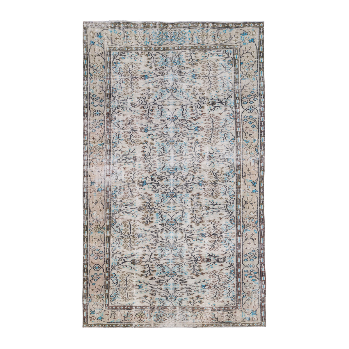 Turkish Manisa area rug in cream and sky, 5'7" x 8'9"