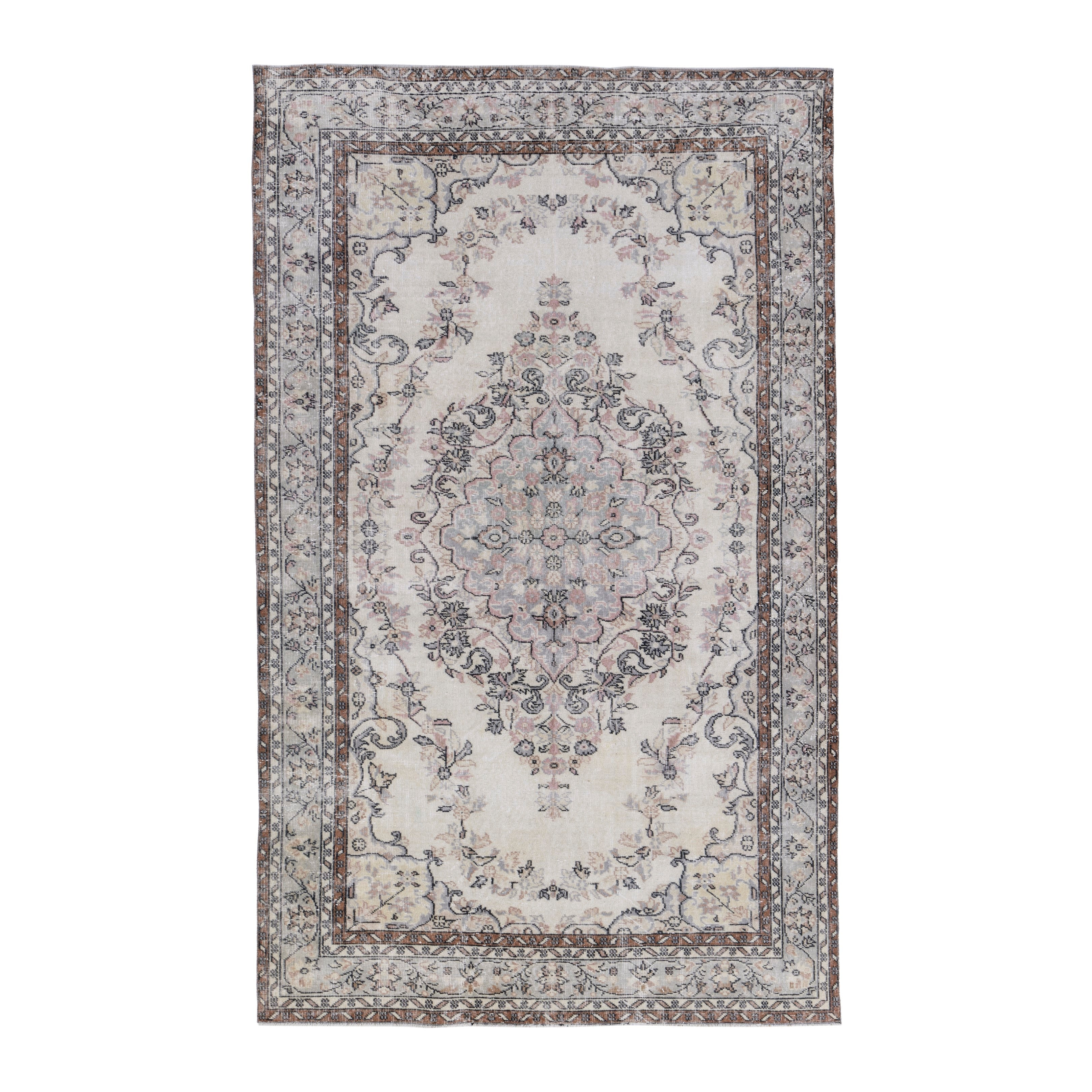 Turkish Isparta area rug in cream and greige, 6'2" x 10'1"