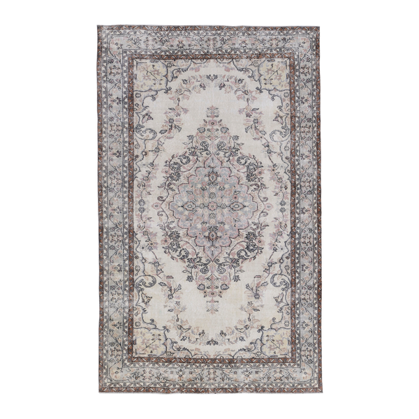 Turkish Isparta area rug in cream and greige, 6'2" x 10'1"