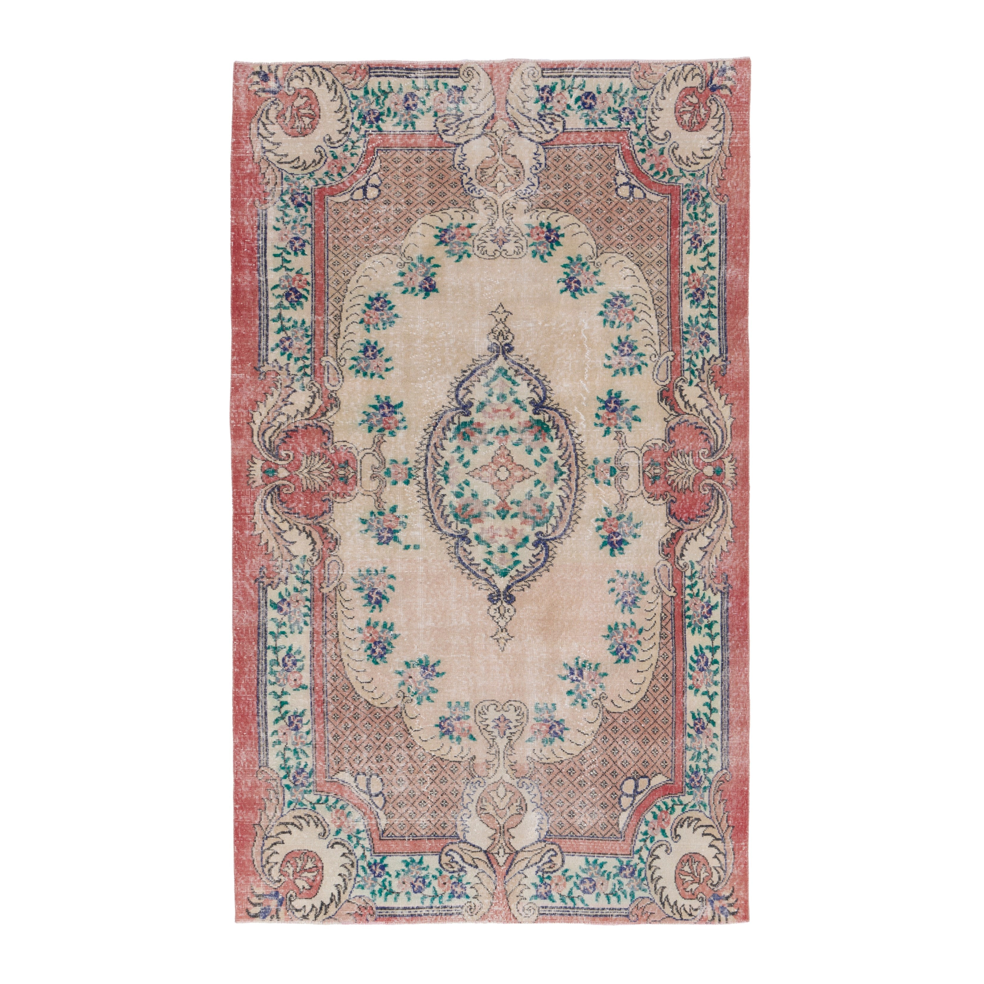 Turkish Isparta area rug in cream and rose, 5'1" x 8'1"