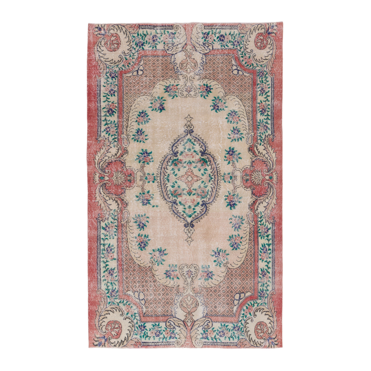 Turkish Isparta area rug in cream and rose, 5'1" x 8'1"