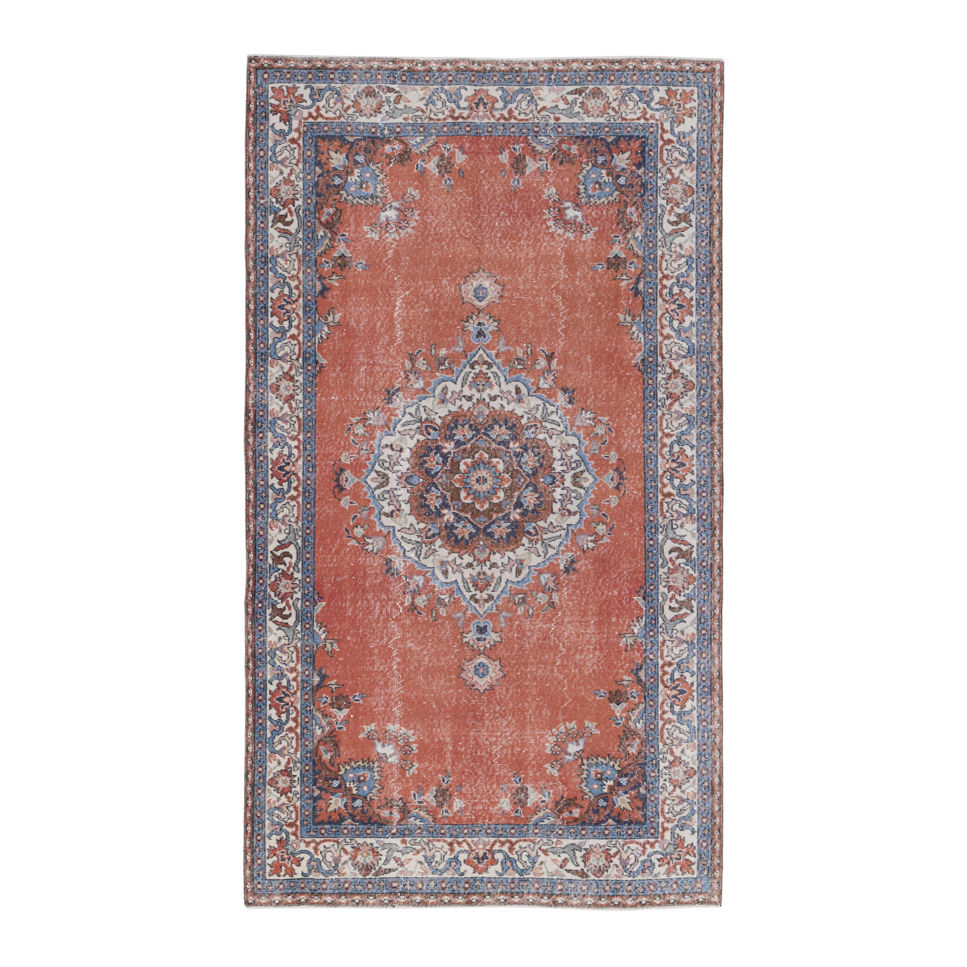 Turkish Isparta area rug in rust and cream, 5'1" x 8'6"