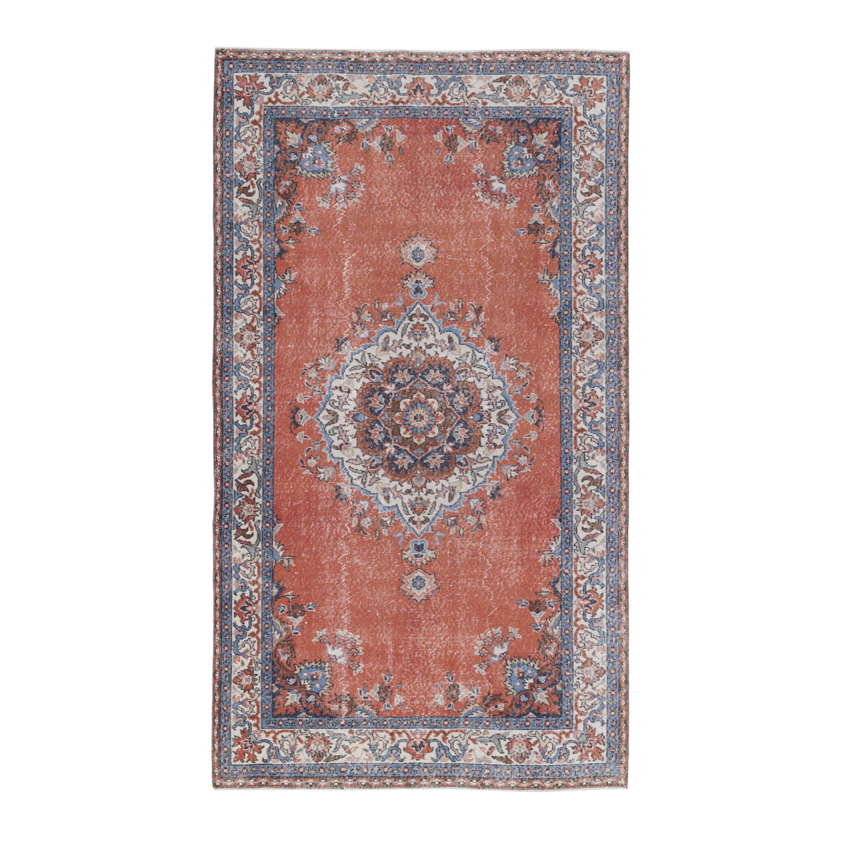 Turkish Isparta area rug in rust and cream, 5'1" x 8'6"