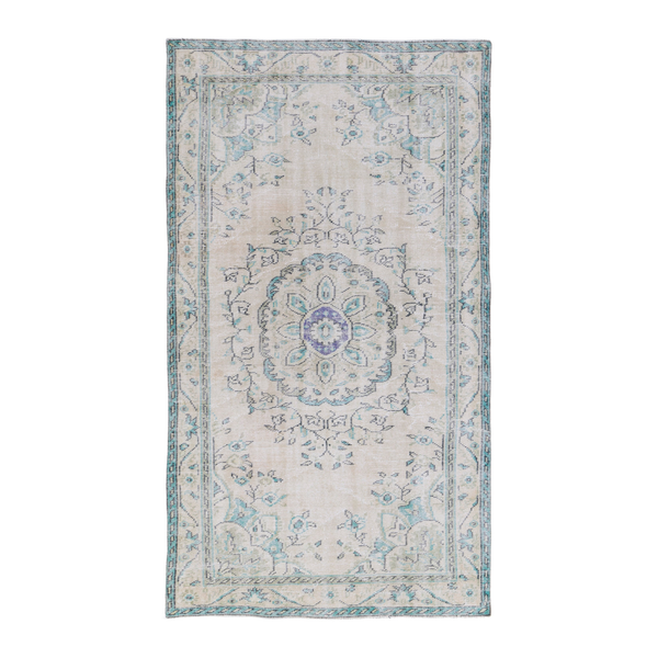 Turkish Manisa area rug in cream and powder blue, 4'11" x 8'10"