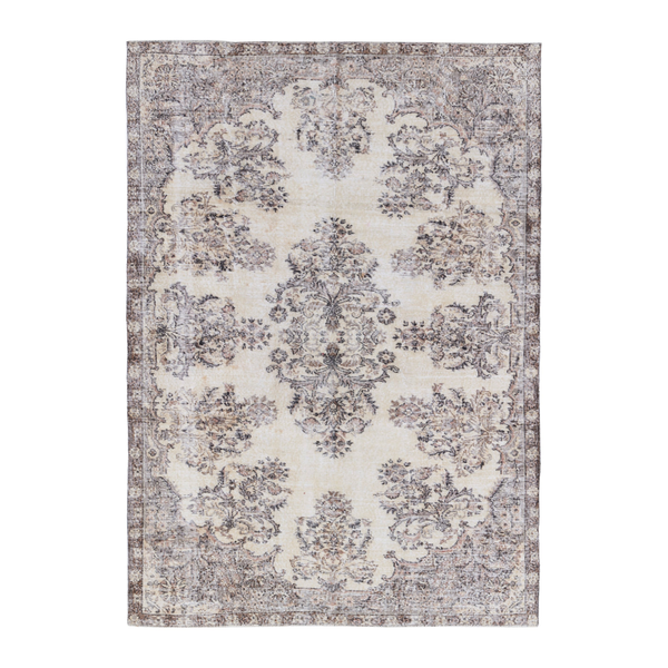 Turkish Isparta area rug in cream and greige, 6'7" x 9'