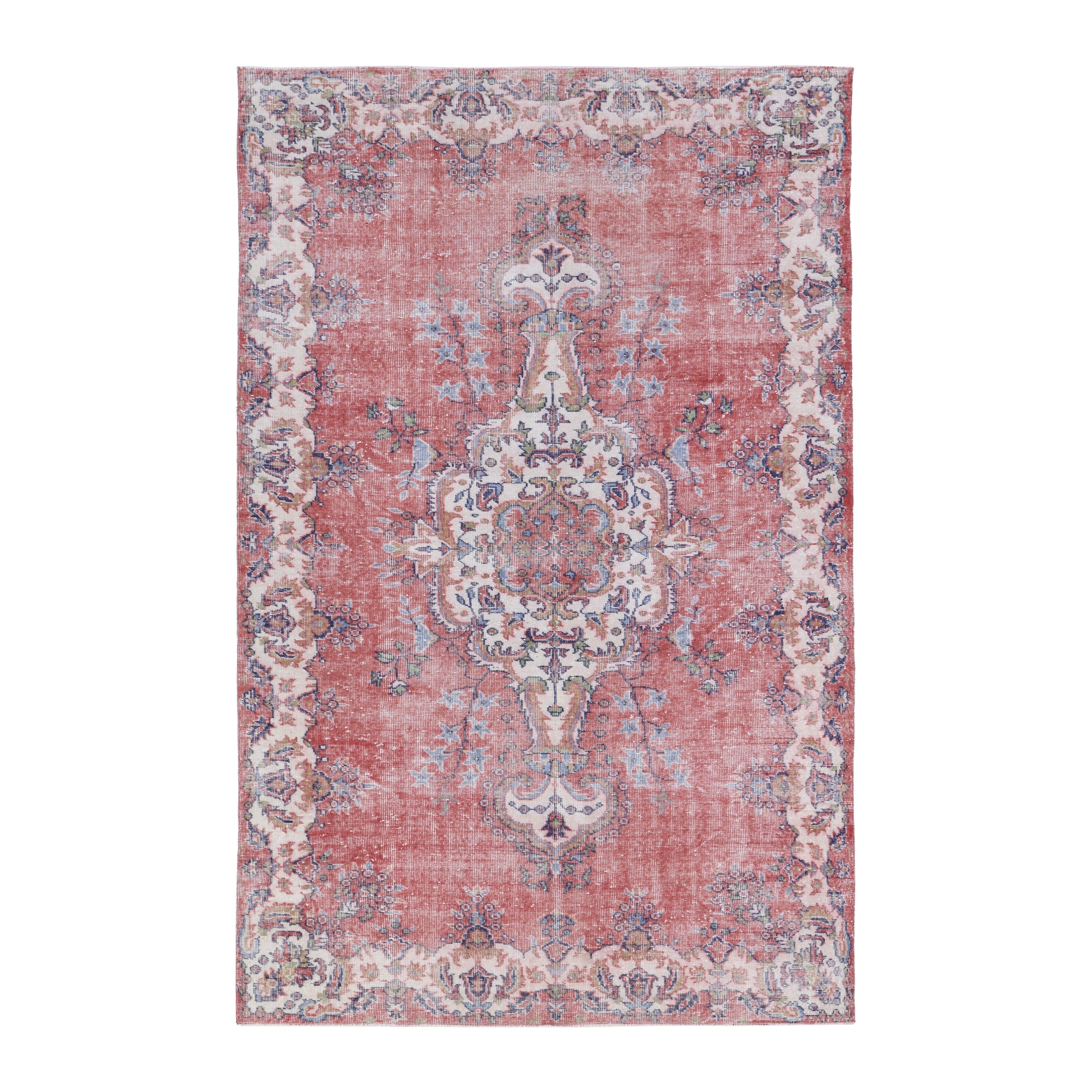 Turkish Isparta area rug in dusty rose and off-white, 6'1" x 9'7"