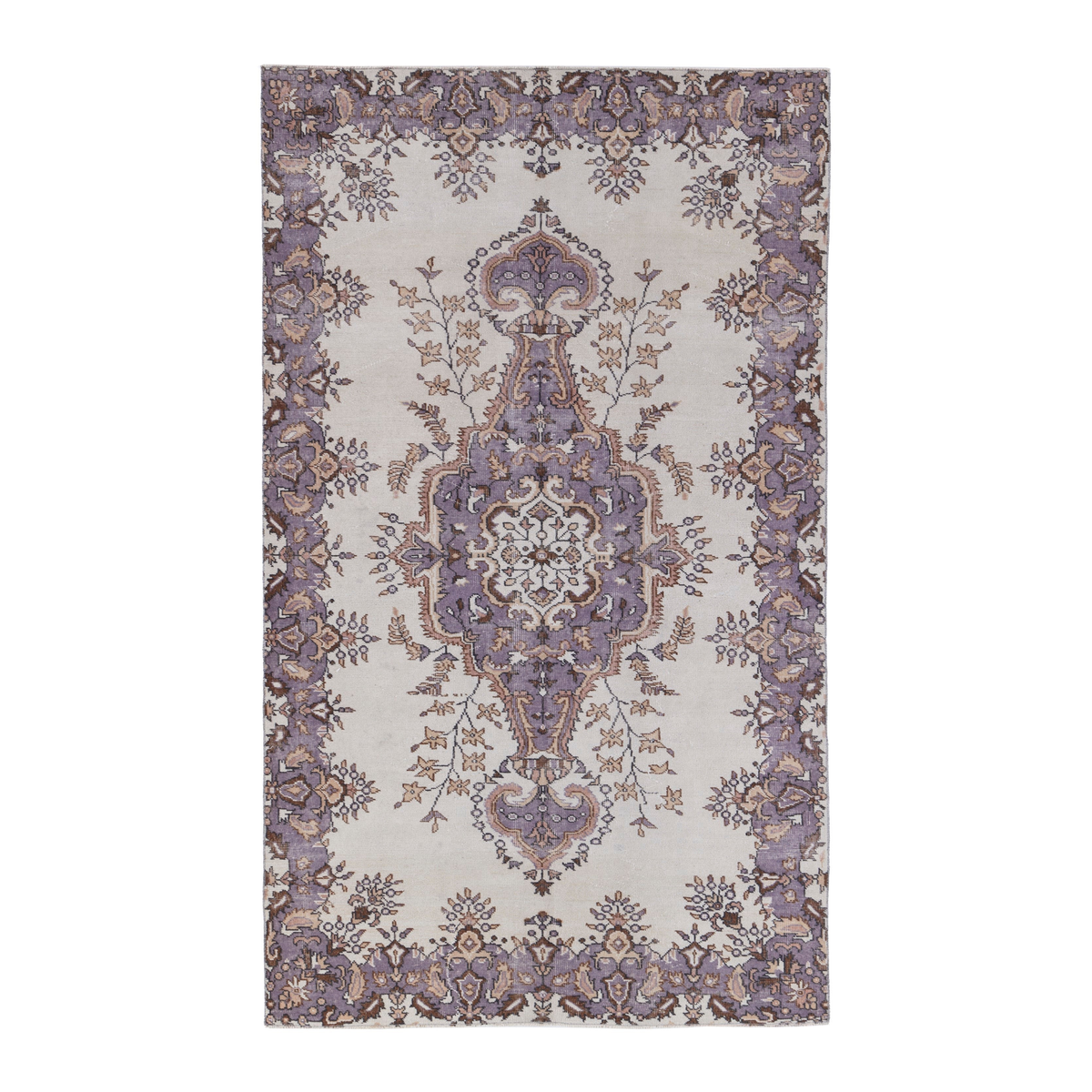 Turkish Isparta area rug in cream and plum, 5'6" x 9'3"