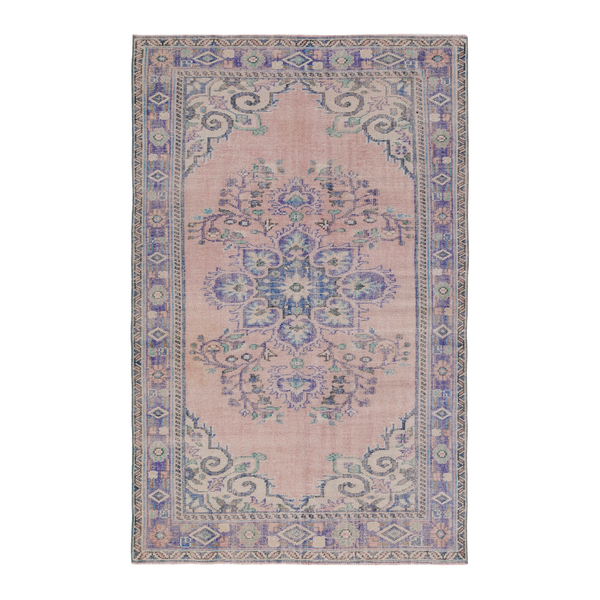 Turkish Manisa area rug in muted pink and dusty blue, 5'10" x 9'2"