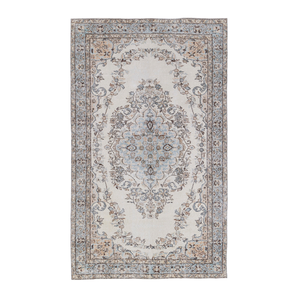 Turkish Isparta area rug in cream and greige, 5'4" x 8'11"