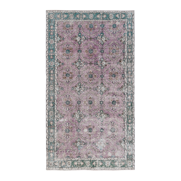 Turkish Isparta area rug in dusty rose and sage, 4'11" x 8'11"
