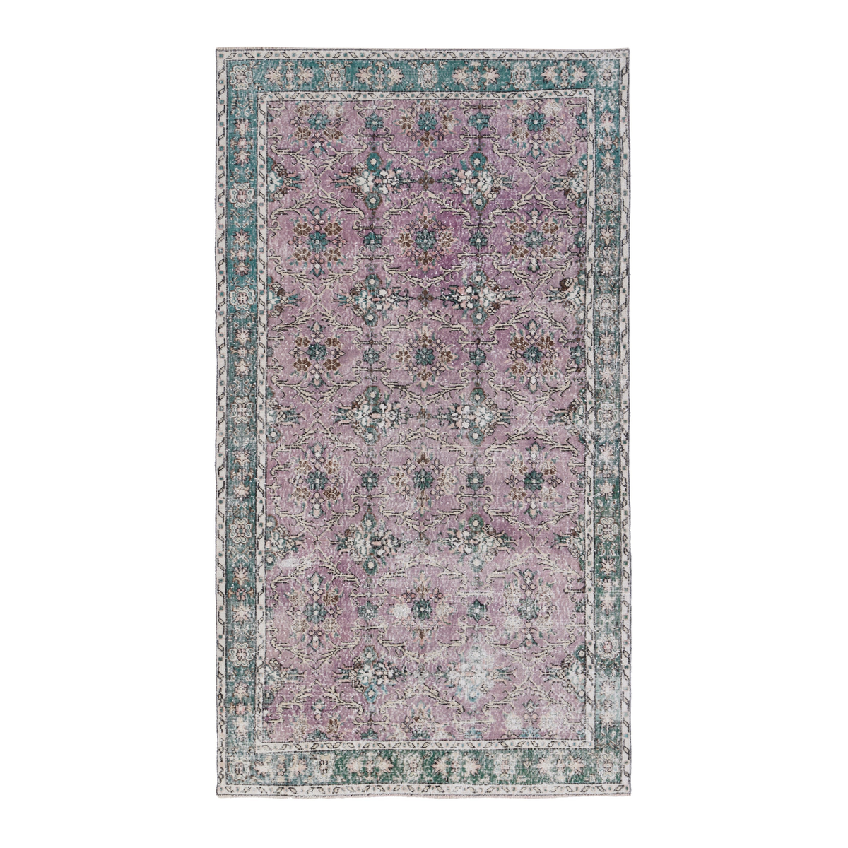Turkish Isparta area rug in dusty rose and sage, 4'11" x 8'11"