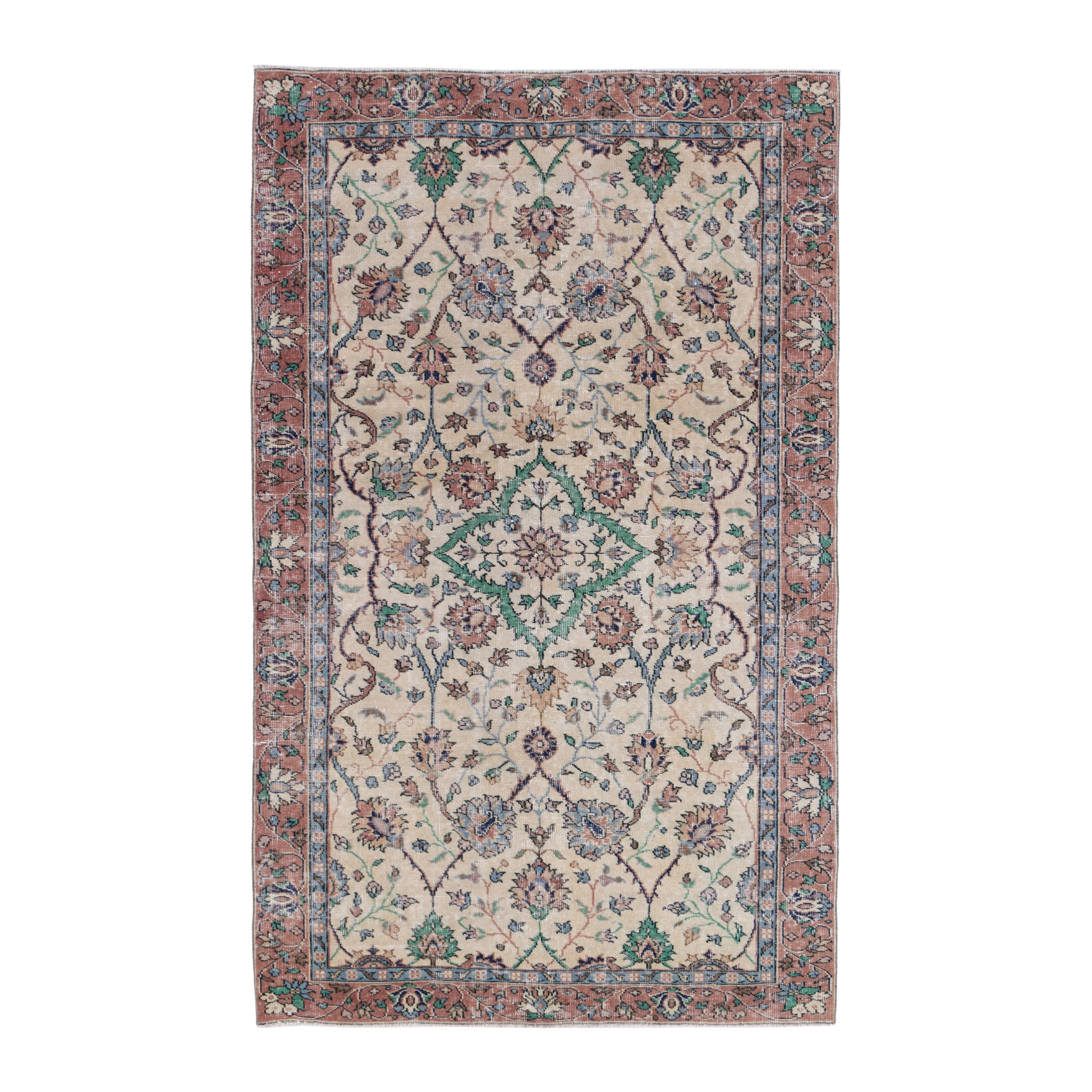 Turkish Isparta area rug in ivory and rose, 4'7" x 7'6"