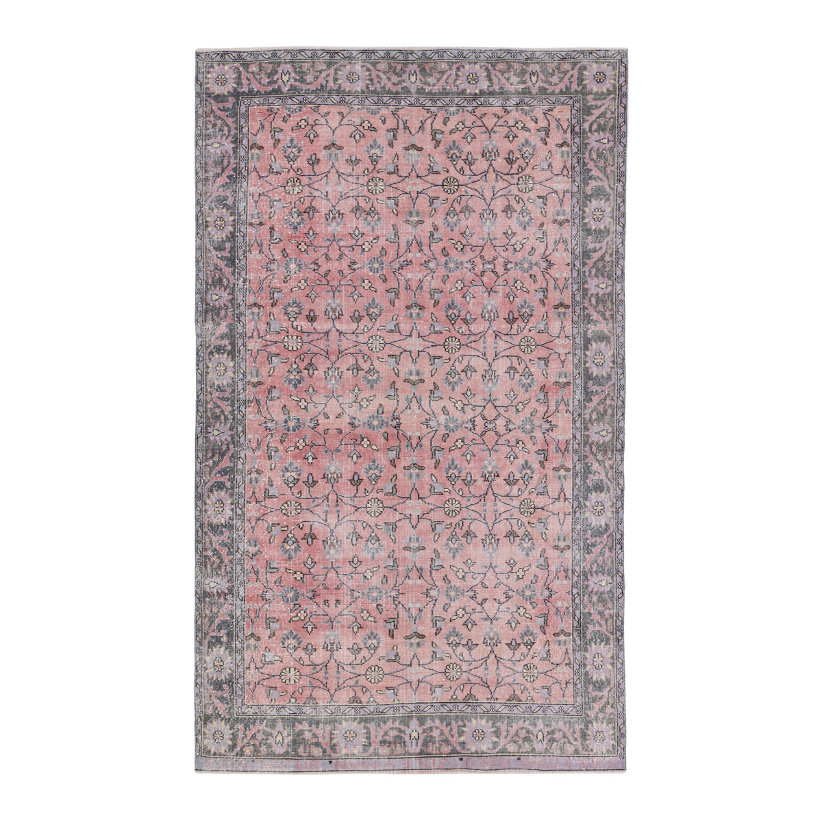 Turkish Isparta area rug in muted pink and slate blue, 5'5" x 9'1"