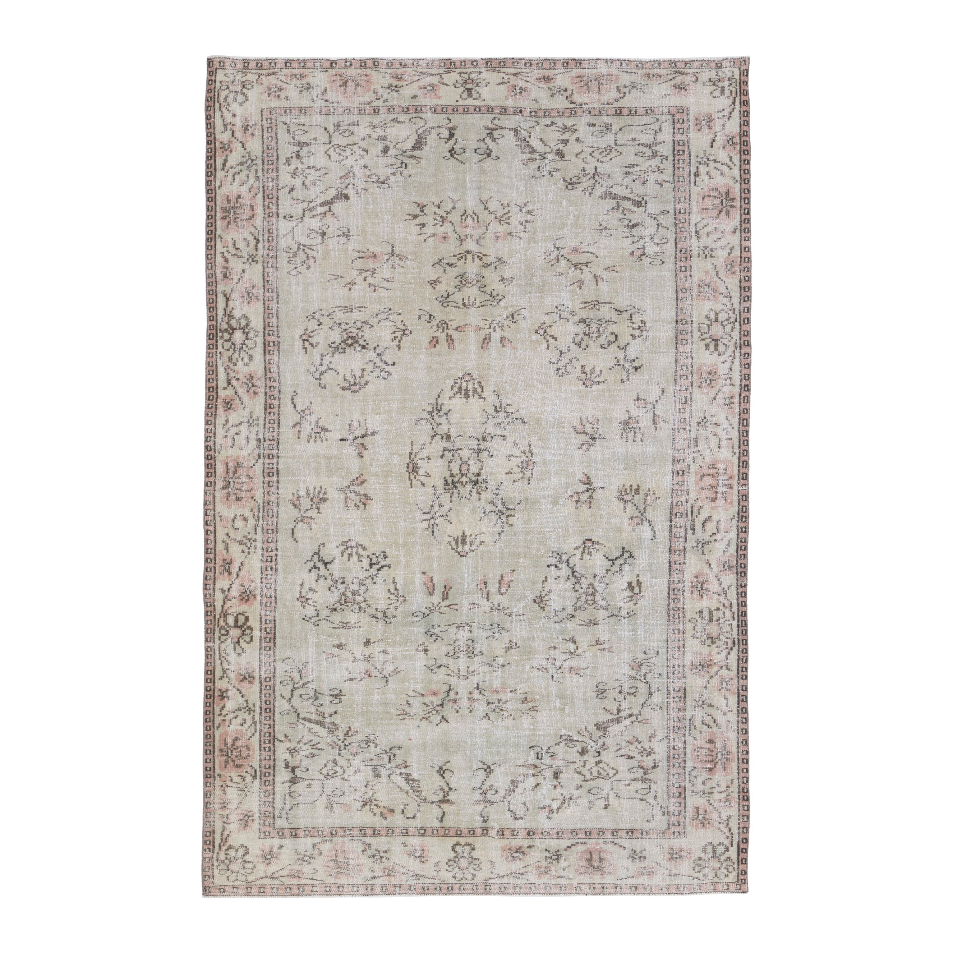 Turkish Manisa area rug in cream and muted pink, 6'2" x 9'5"