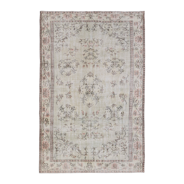 Turkish Manisa area rug in cream and muted pink, 6'2" x 9'5"