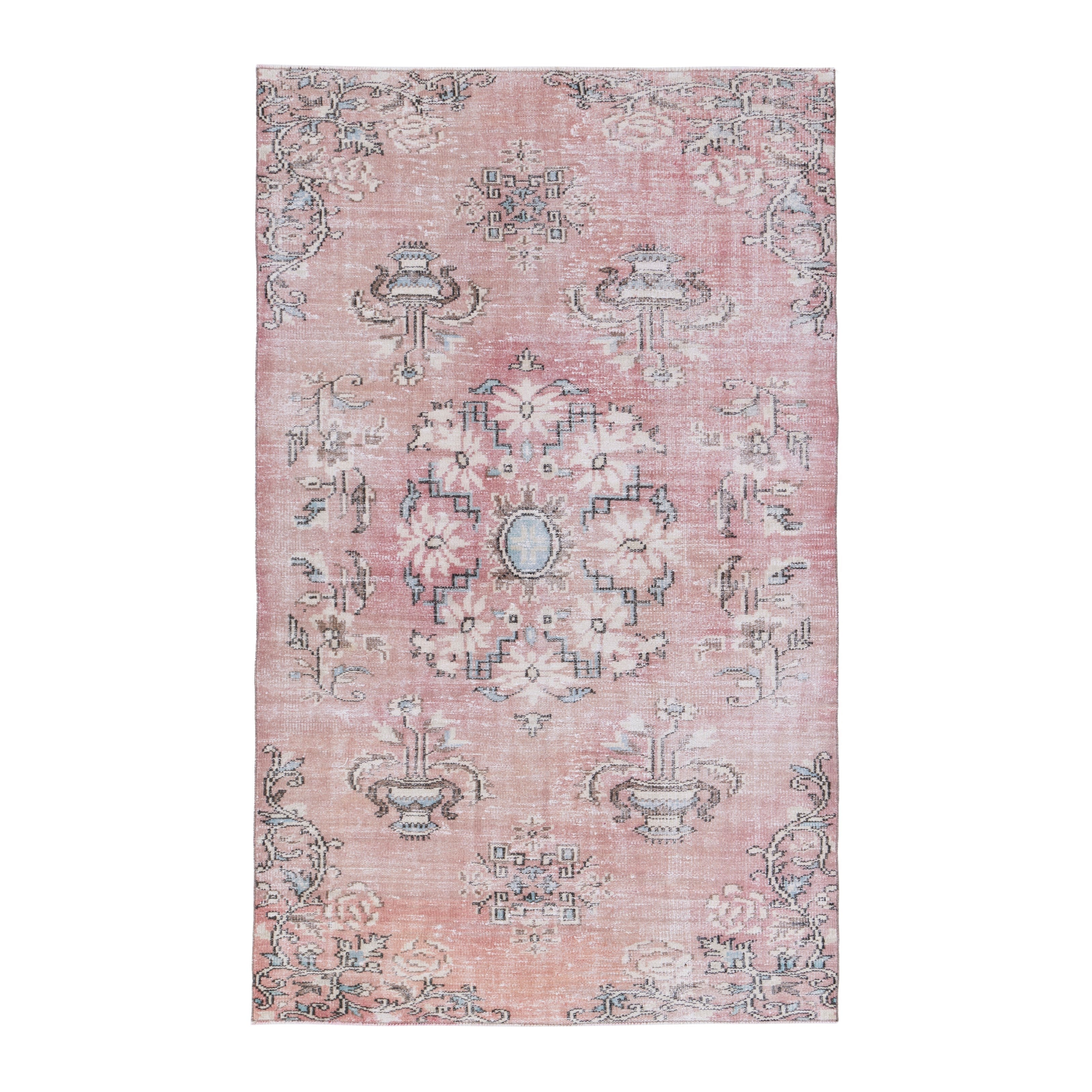 Turkish Manisa area rug in dusty rose and muted pink, 4'11" x 7'11"