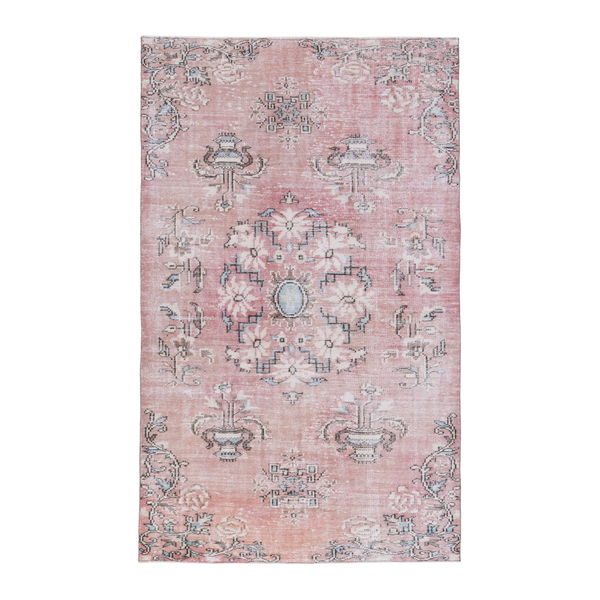 Turkish Manisa area rug in dusty rose and muted pink, 4'11" x 7'11"