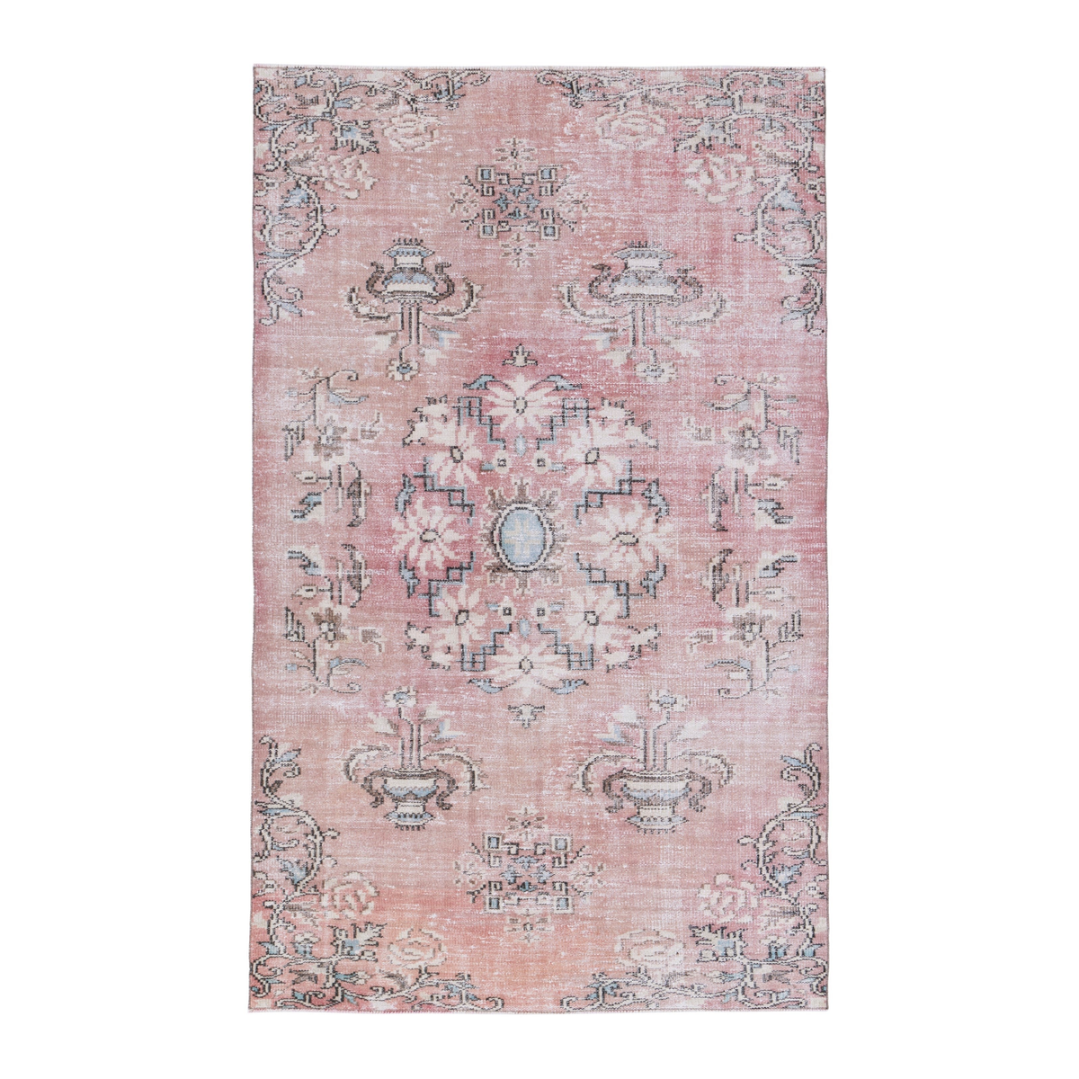 Turkish Manisa area rug in dusty rose and muted pink, 4'11" x 7'11"
