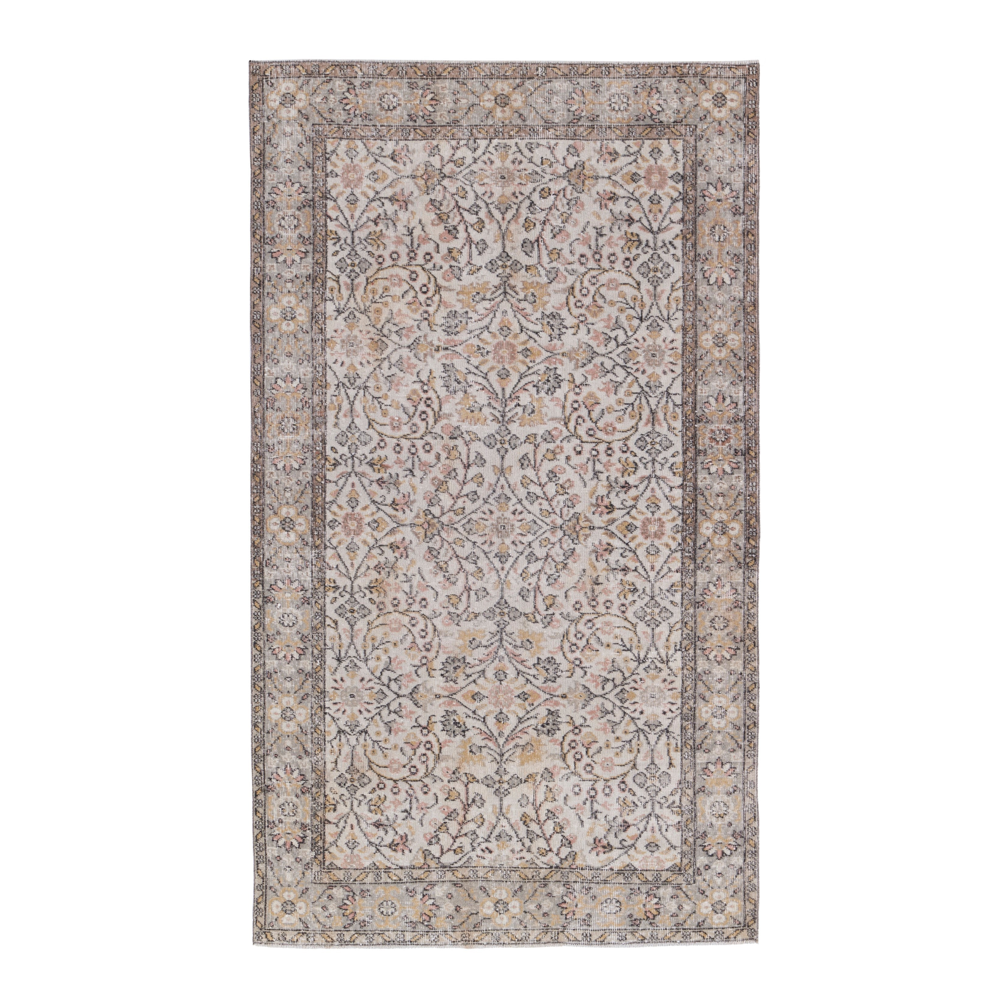 Turkish Isparta area rug in cream and tan, 4'7" x 7'10"