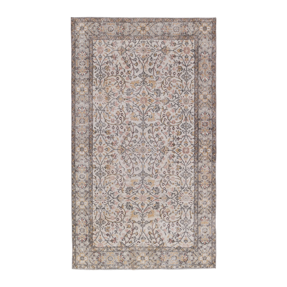 Turkish Isparta area rug in cream and tan, 4'7" x 7'10"