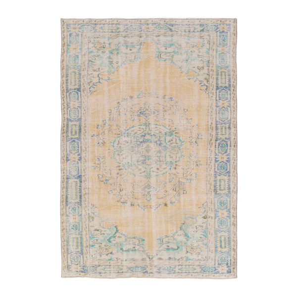 Turkish Manisa area rug in cream and powder blue, 5'3" x 7'9"