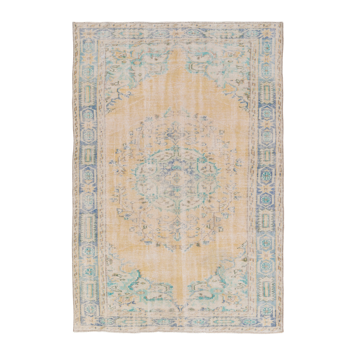 Turkish Manisa area rug in cream and powder blue, 5'3" x 7'9"