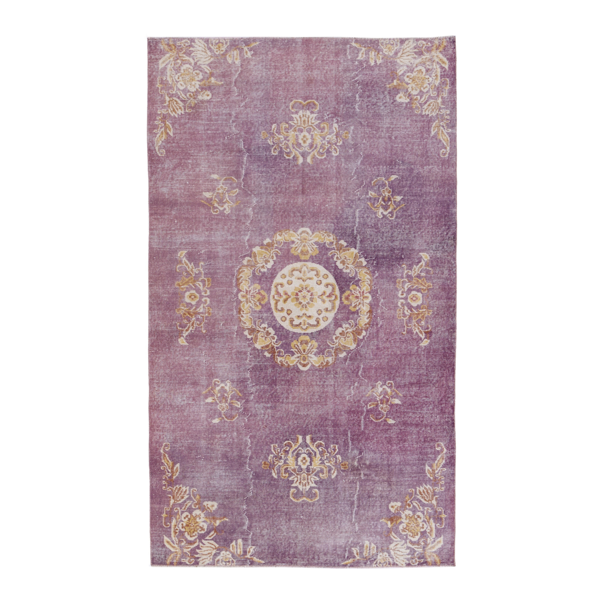 Turkish Isparta area rug in dusty rose and antique gold, 4'10" x 8'1"