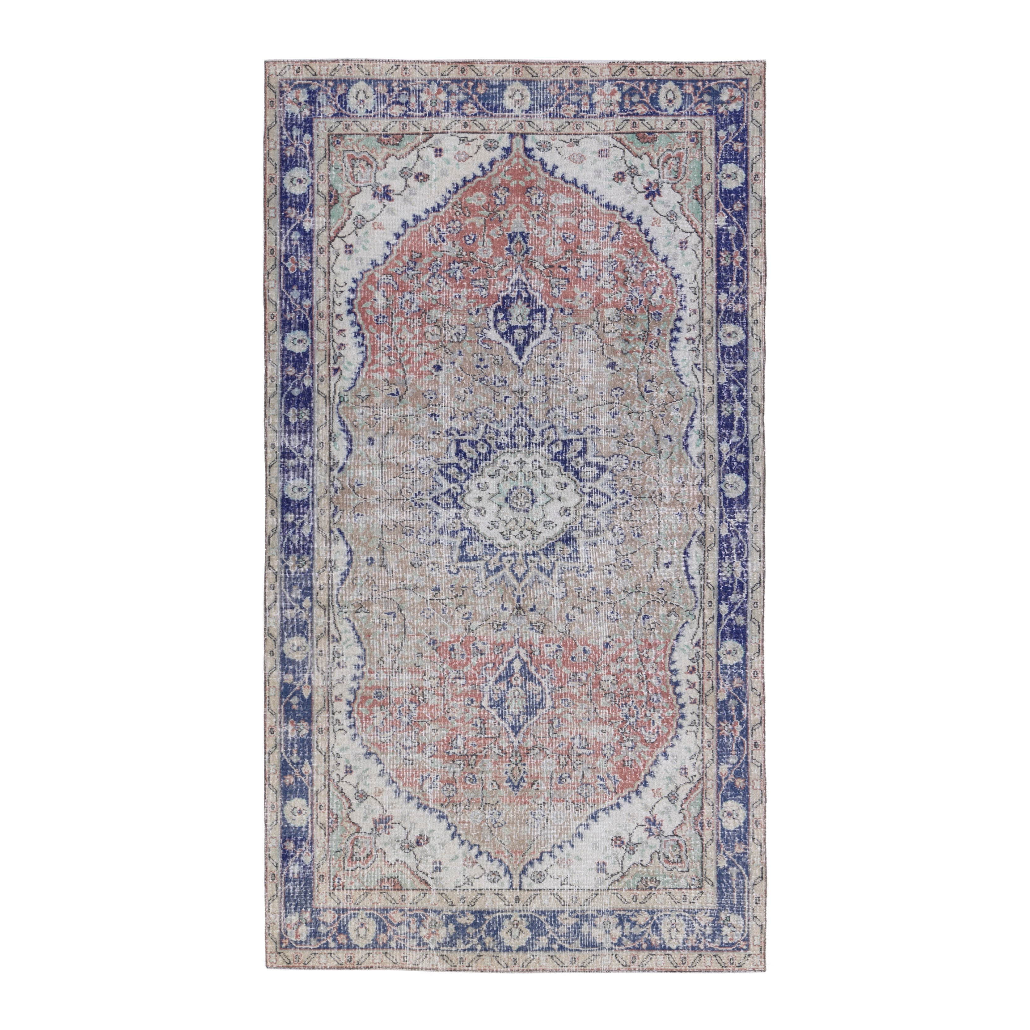 Turkish Isparta area rug in cream and navy, 5'3" x 9'5"