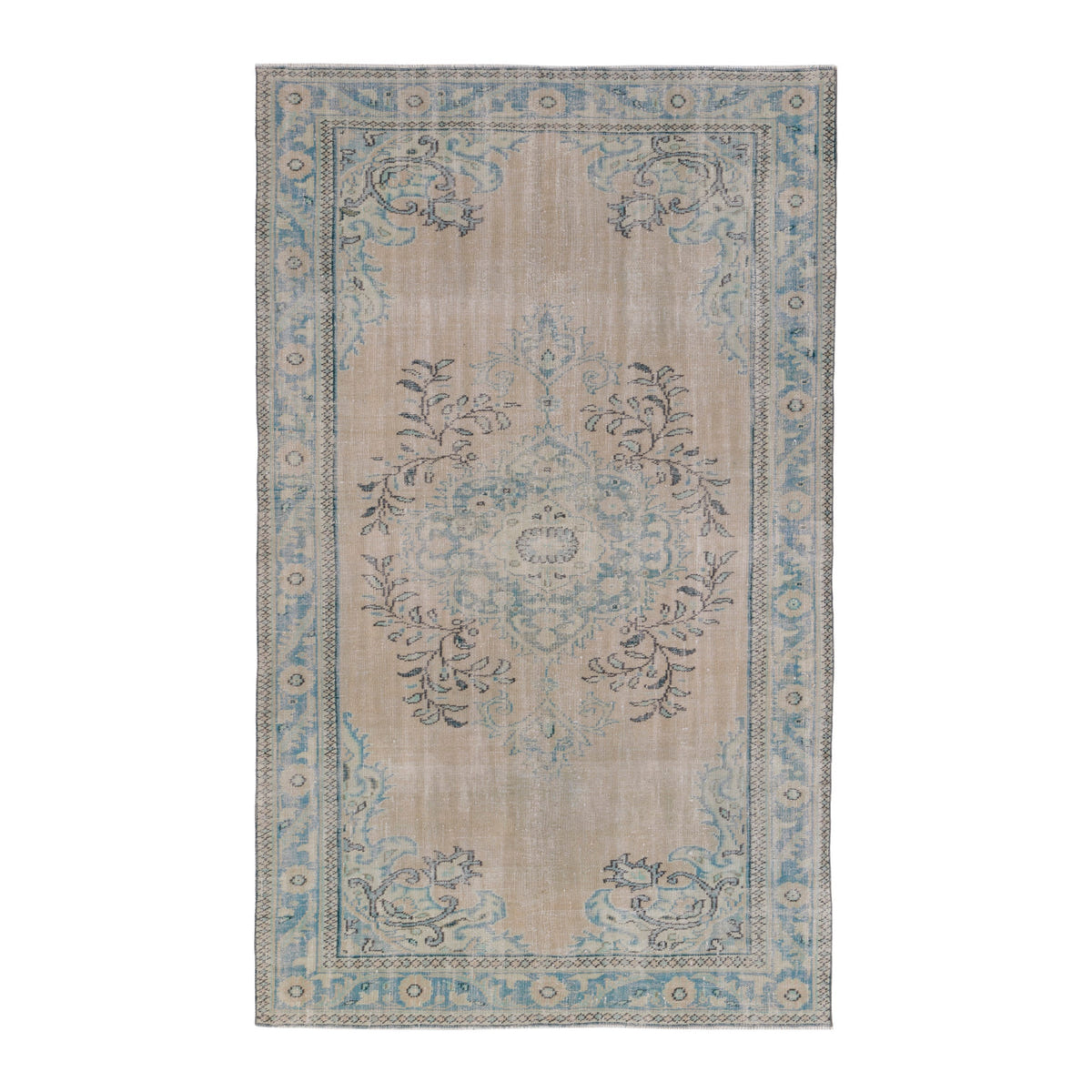 Turkish Manisa area rug in cream and sky, 5'11" x 9'11"