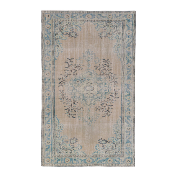 Turkish Manisa area rug in cream and sky, 5'11" x 9'11"