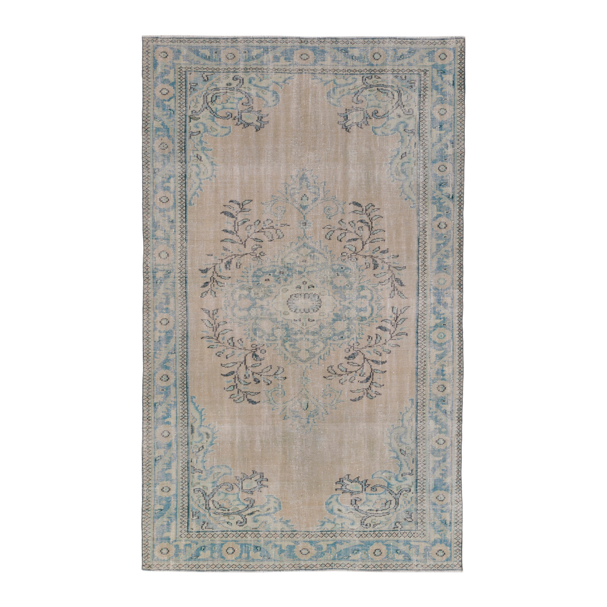 Turkish Manisa area rug in cream and sky, 5'11" x 9'11"
