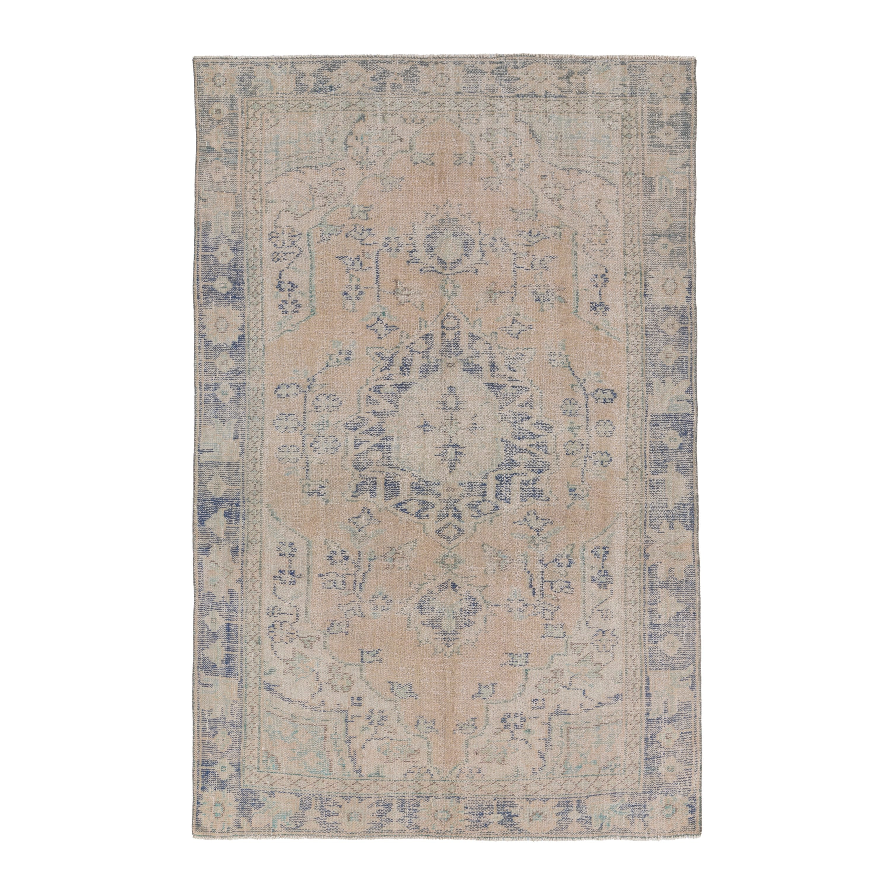 Turkish Manisa area rug in tan and slate blue, 5'7" x 8'5"