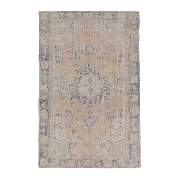 Turkish Manisa area rug in tan and slate blue, 5'7" x 8'5"