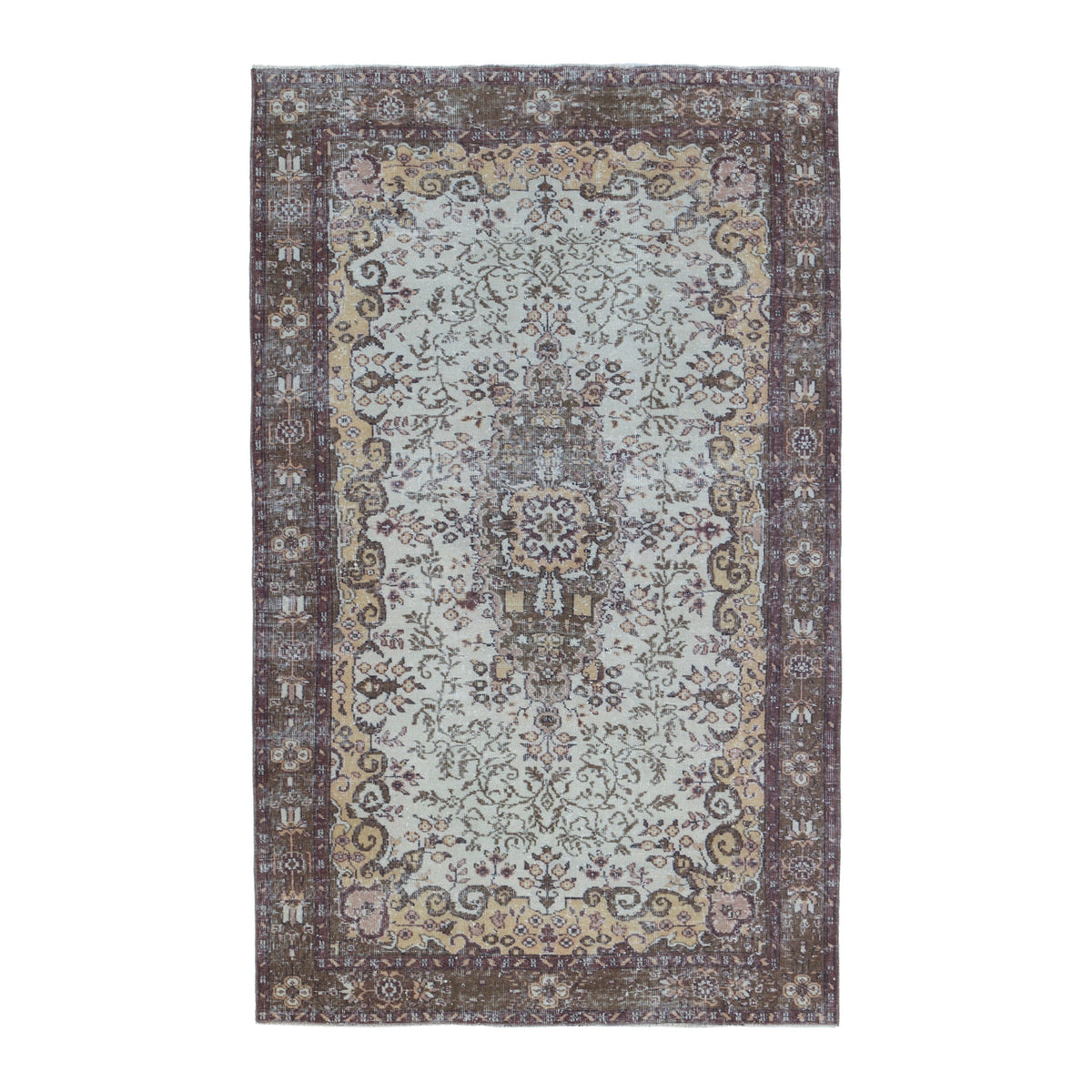 Turkish Isparta area rug in cream and dark brown, 5'4" x 8'7"